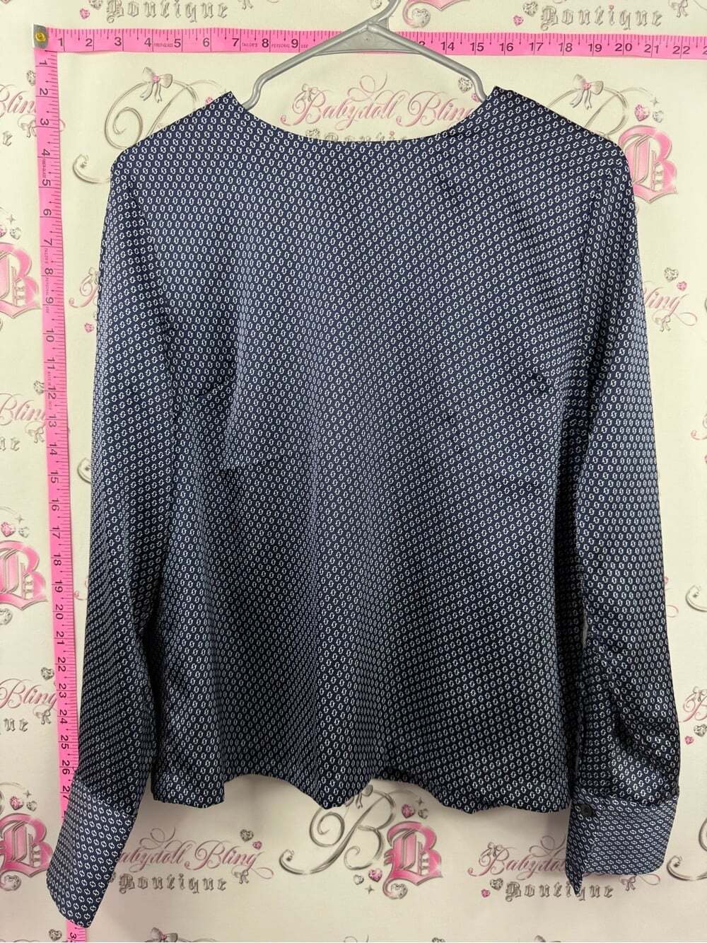 Banana Republic Navy and White Geometric Long-Sleeve Top